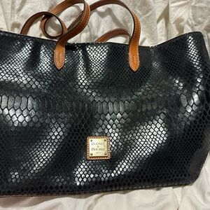 Dooney & Bourke Black Snakeskin Tote with Brown Handles